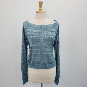 Soho Jeans Womens Blue Open Knit Boat Neck Long Sleeve‎ Pullover Sweater Size XL
